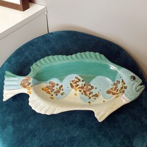 Tom Chamberlain Teal Fish Dish Bowl Glazed Stoneware Pottery Trinket Handmade